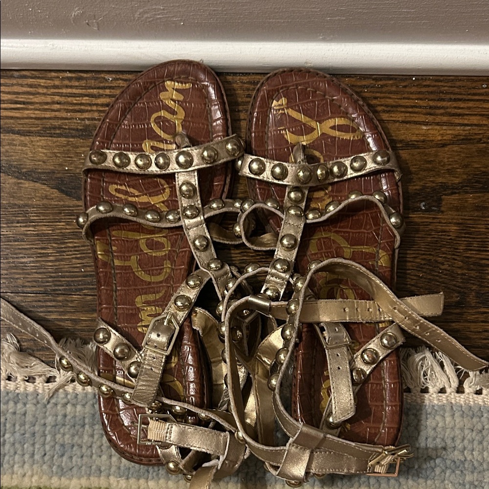 Sam Edelman Brown and Gold Studded Sandals